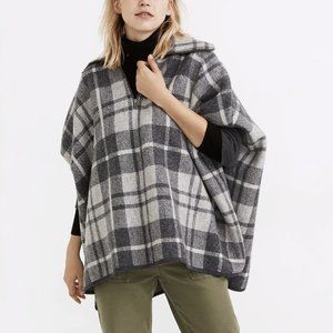 Madewell Plaid Cape in Gray and Black